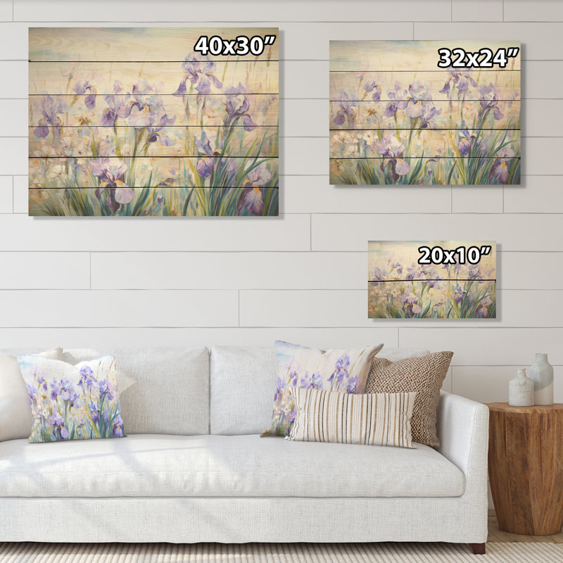 Mauve iris, charme campagnard sur bois de pin naturel, H 30 po x l 40 po