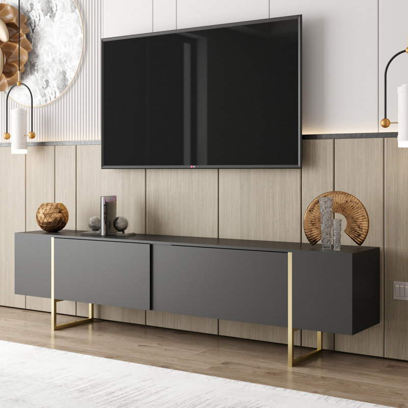 Tv Stand 71” With Gold Legs, Black