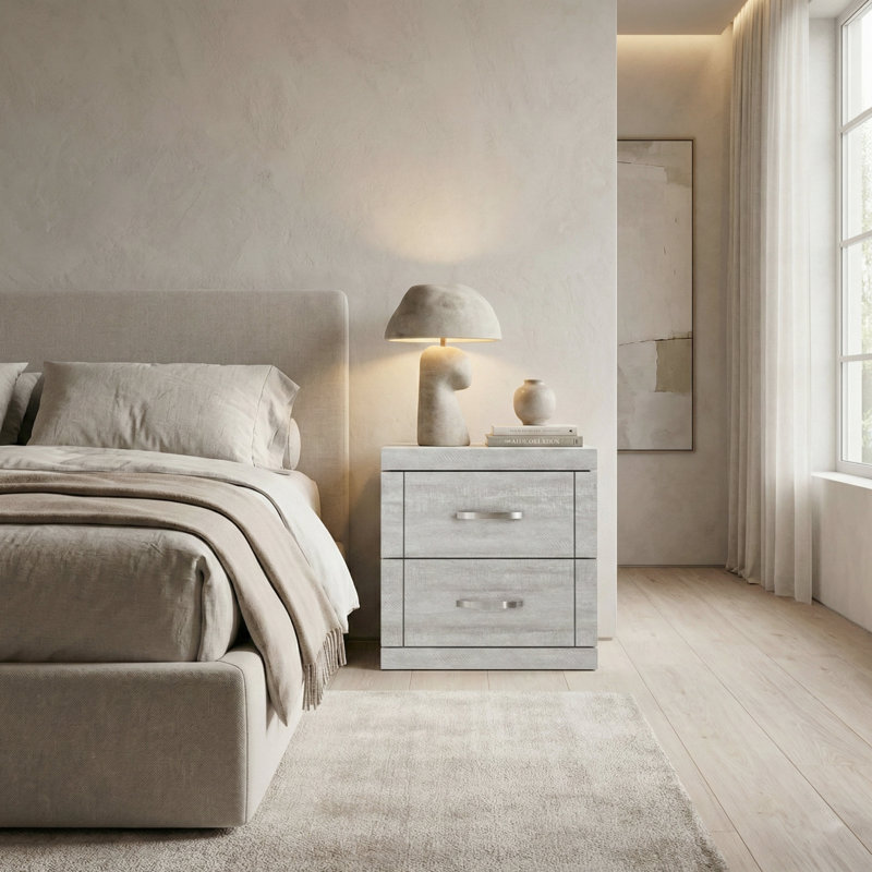Table de chevet 2 tiroirs 20,31 po Avigail, Gris, Ensemble de 2