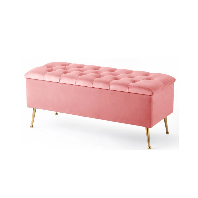 Amara Wide Velvet Tufted Rectangle Storage Ottoman Footstool Upholstered Bench with Legs for Living Room & Bedroom, Pink