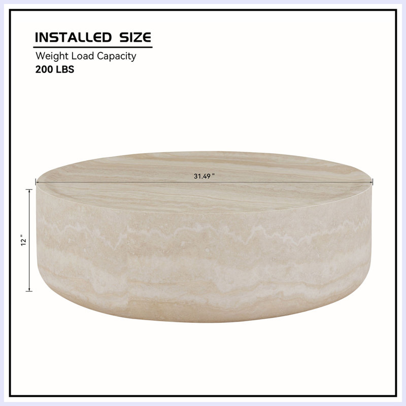 Table basse moderne pour le salon, H 12 po x L 31,5 po x l 31,5 po, Crème, crème