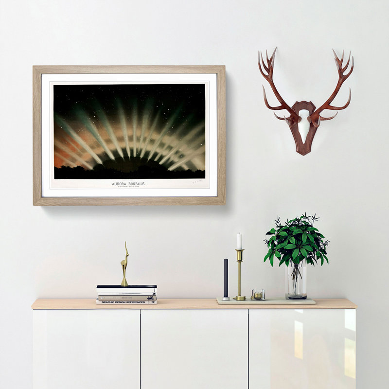 Aurora Borealis by E. L. Trouvelot - Framed Print, 35cm H x 50cm W x 2cm D, Oak