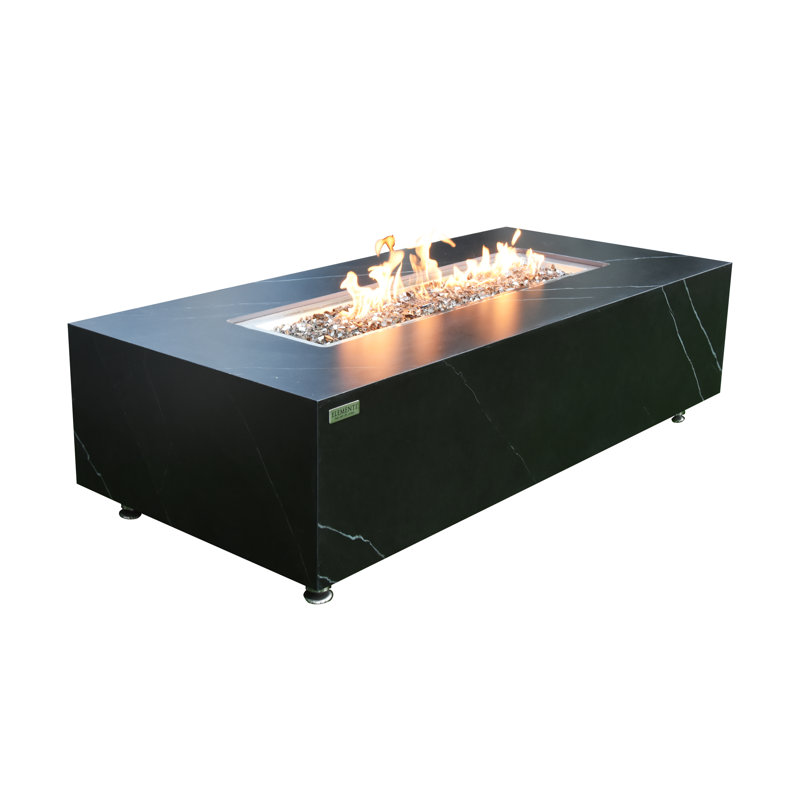 Rectangle Concrete Smokeless Fire Pit Table, Propane, Black