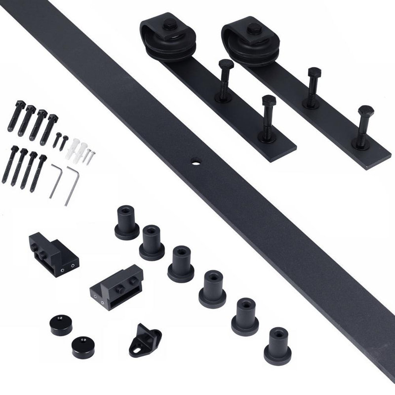 Dark Walnut Smooth Flush Hollow Core Barn Door Kit with Matte Black Hardware