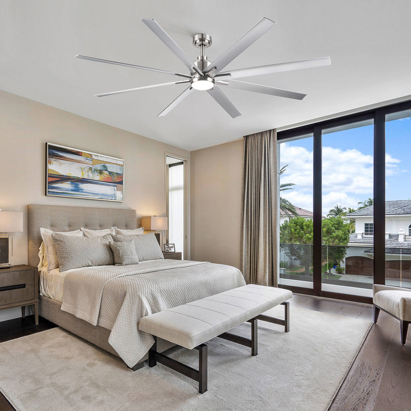 Oversized 72" Modern Smart Ceiling Fan with LED Light, Remote and Work with Tuya APP, Silver