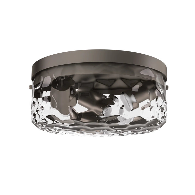 12''-3 Lights Spray-Painted Coffee Modern Metal And Glass Drum Dimmable Flush Mount Lighting For Bedroom