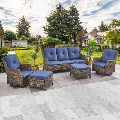 Carlston 5 - Person Outdoor Rattan Sofa Seating Group with Ottomans and Cushions