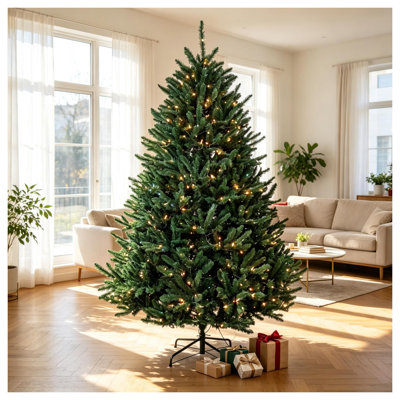 6 ft Pre-Lit Colorado Blue Spruce Artificial Christmas Tree with Dual-Color LED Lights and Hinged Branches