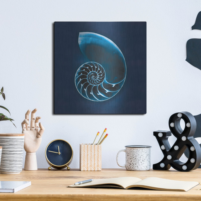 Art mural en métal luxueux «Cyanorphe mer 2» par Sue Schlabach, H 12 po x l 12 po
