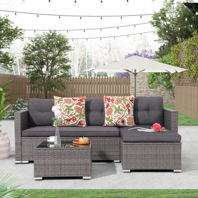 Cromford 3 Piece Rattan Sectional Seating Group with Cushions