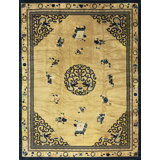 Vintage Peking Room Size Wool Blue Navy, Ivory Beige Cream White Rug