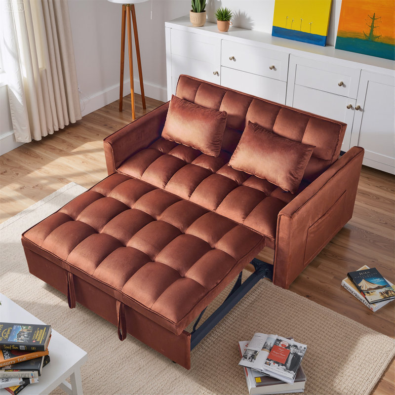 Montevia Sleeper Sofa, Sofa Bed- 2 in 1 Pull Out Couch Bed, Sofa Sleeper with Pull Out Bed, Caramel Velvet
