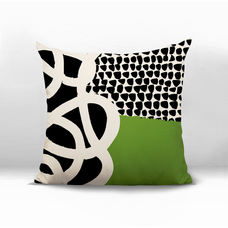 Oreiller carré réversible intérieur / extérieur Deo, H 17 po x l 17 po, Chartreuse / noir / blanc cassé abstrait