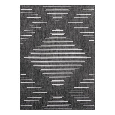Striped Machine Woven Polypropylene Indoor / Outdoor Area Rug in Gray