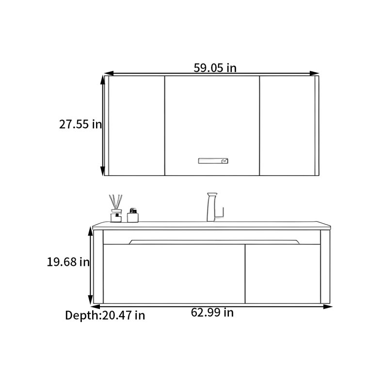 Armoire de salle de bain moderne de style minimaliste, Blanc, H 19,68 po x l 62,99 po x P 20,47 po