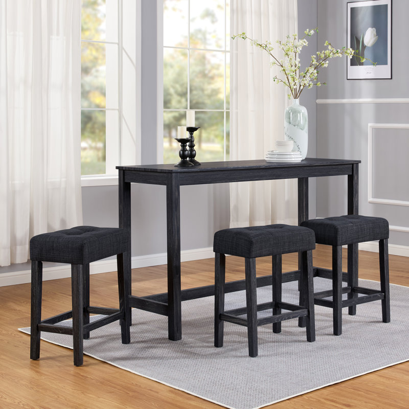Ensemble de table de bar transitionnelle à 3 tablettes de 59 po de largeur avec tabourets capitonnés et ports USB Teneile