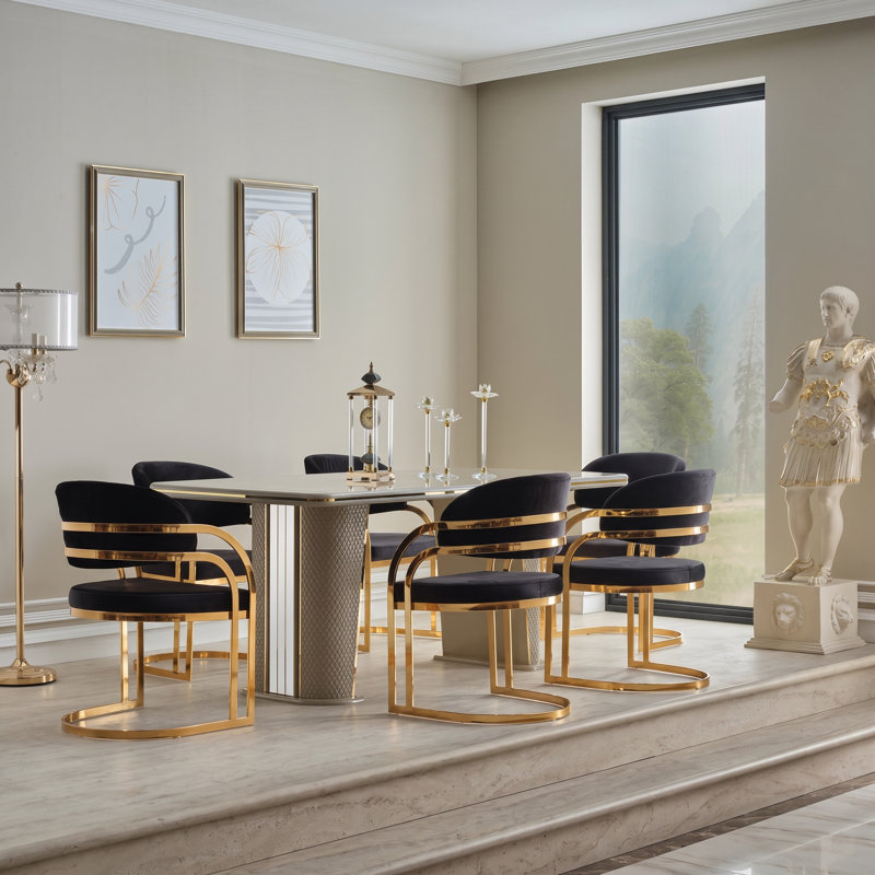 Ensemble de salle à manger 7 pièces Celestia Modern Glam, Black