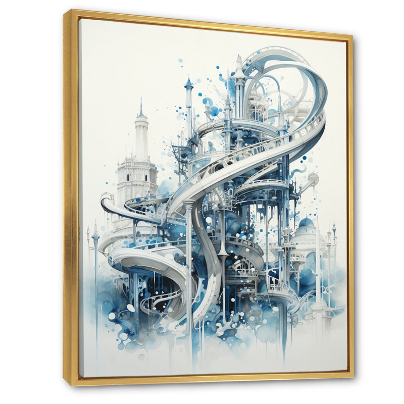 Rollercoaster Gravitys Dance - Cityscapes Wall Art Living Room, H 44 po x l 34 po x P 1,5 po, Cadre flottant doré