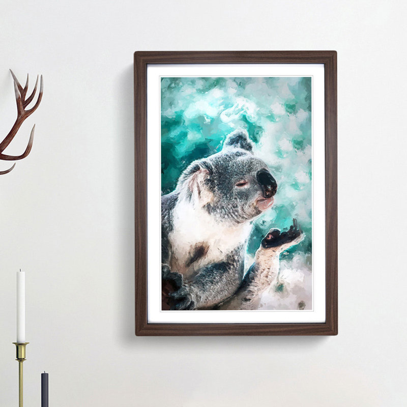 Cute Koala Bear in Abstract - Picture Frame Graphic Art Print, Walnut Framed, 65cm H x 48cm W x 2cm D