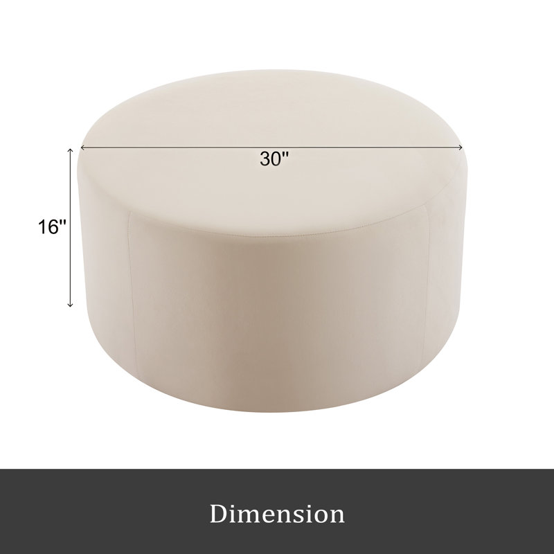 Upholstered Round Ottoman, Cream Velvet