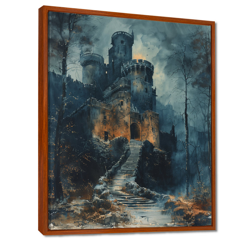«Gothic Winter Castle of Darkness At Night - Castles», art mural, Toile avec cadre flottant noir, H 20 po x l 12 po x P 1 po