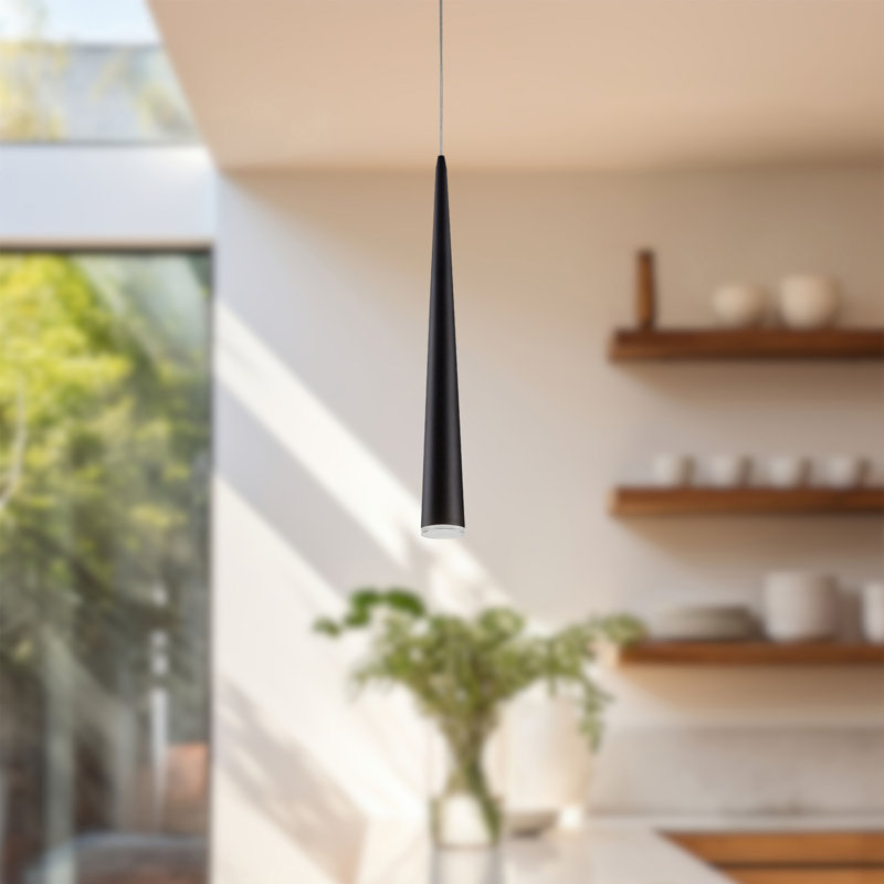 Mina 1 - Light LED Pendant, 24" H x 4.75" W x 4.75" D, Black, Black