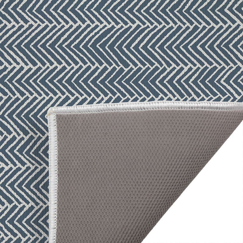 Chevron Block Outdoor Doormat, Blue, 21" W x 34" L