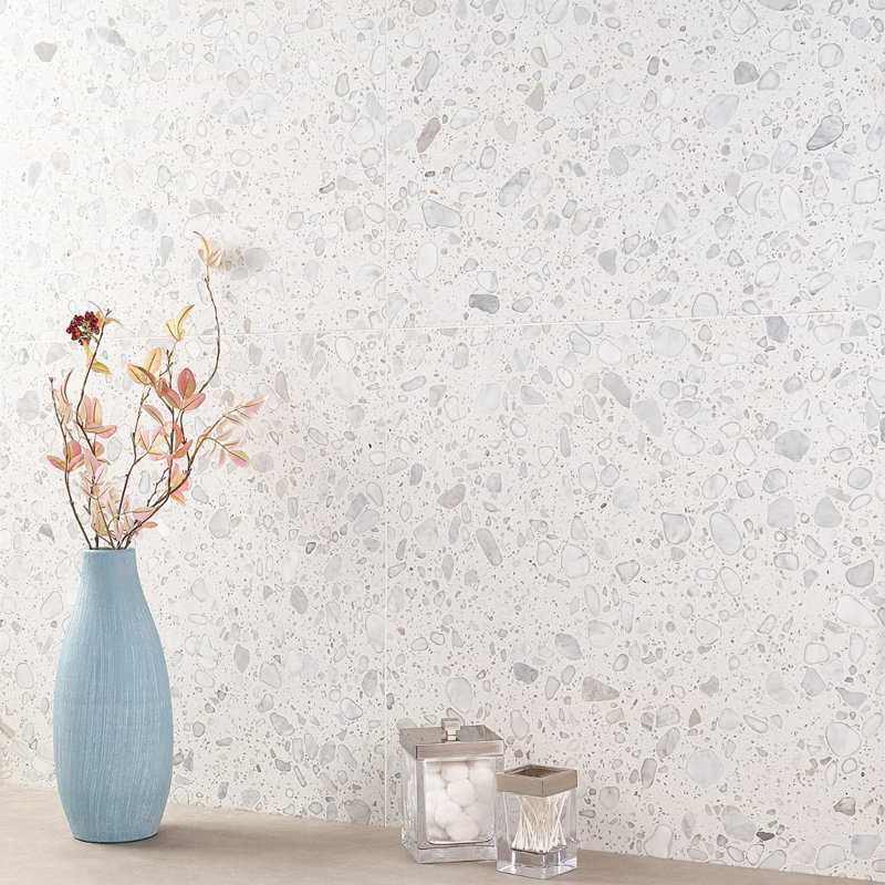 Terrazzo Italy Sacra 24x24 Honed Marble Tile, Sacra Bianco White