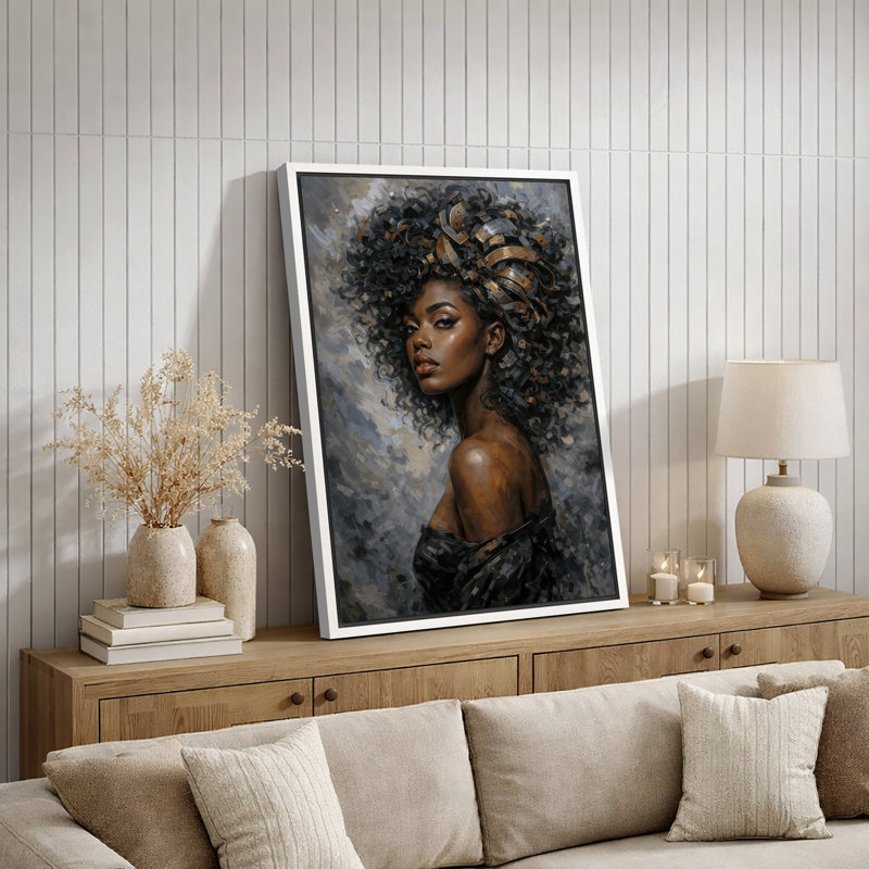 Portrait de femme aux cheveux bouclés, art de chambre à coucher, impression sur toile encadrée, H 36 po x l 24 po x P 1,5 po
