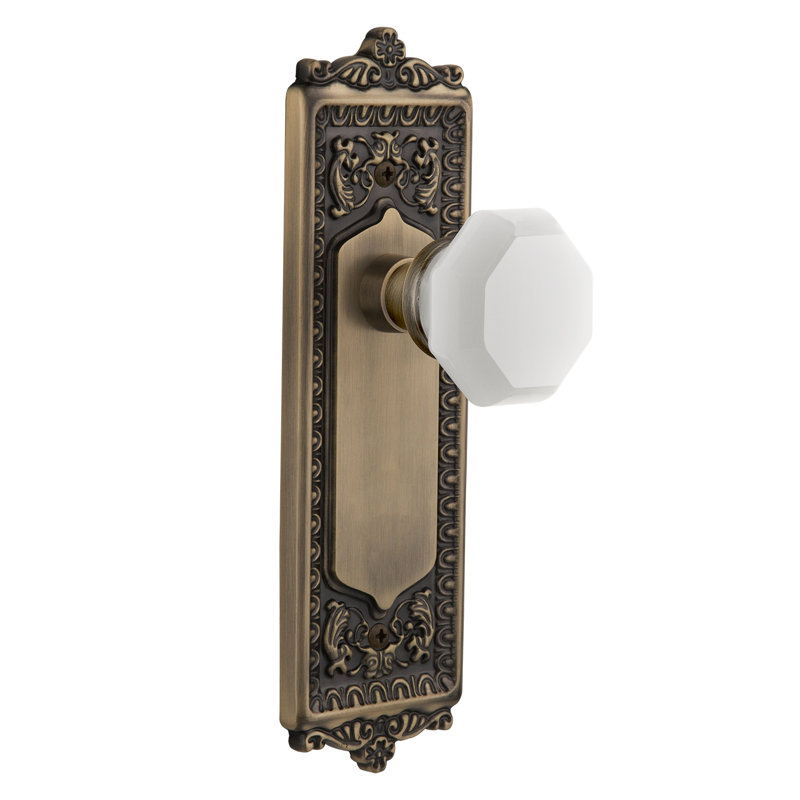 Egg & Dart Plate with Waldorf White Milk Knob, Antique Brass, 2-3/8"