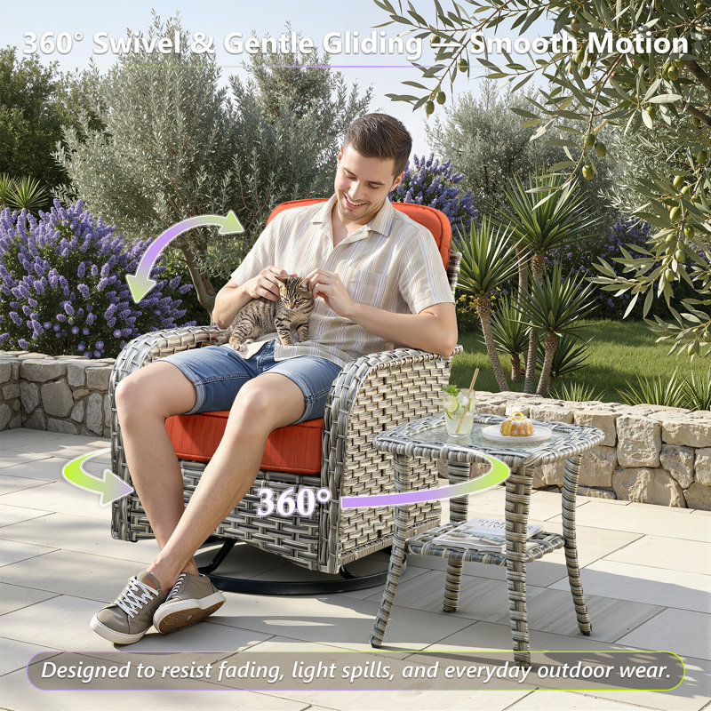 Carolle 13 Piece Patio Sectional Furniture With Swivel Rocking Chairs, Rattan Wicker Coversation Set With Glowing Coffee Table, Outdoor Sofa Set With Fire Pit For Outside Porch Balcony Backyard Pool
