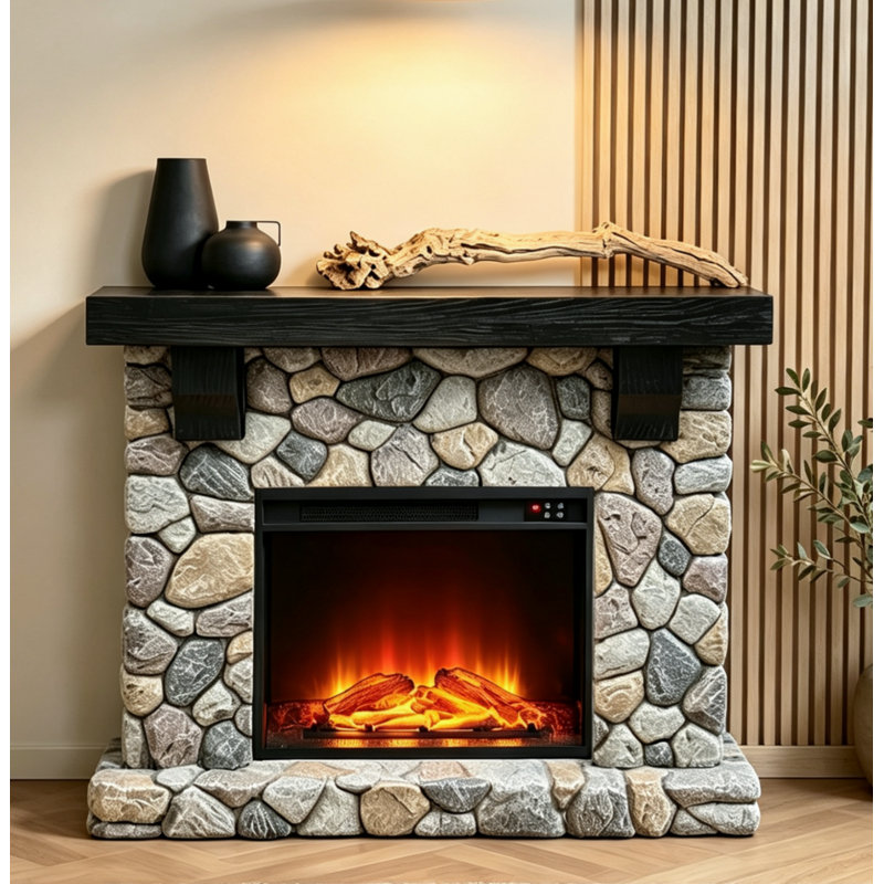 Troy 45"W Electric Fireplace, Warm Beige Stone