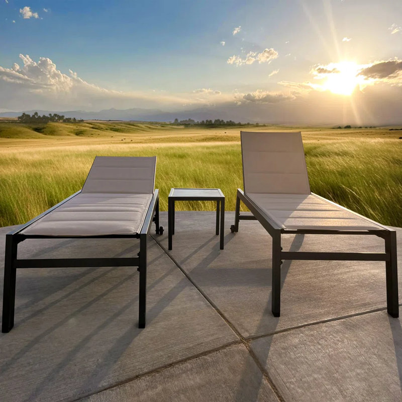 Valhalla Outdoor Rust-Resistant Metal Chaise Lounge with Table, Beige