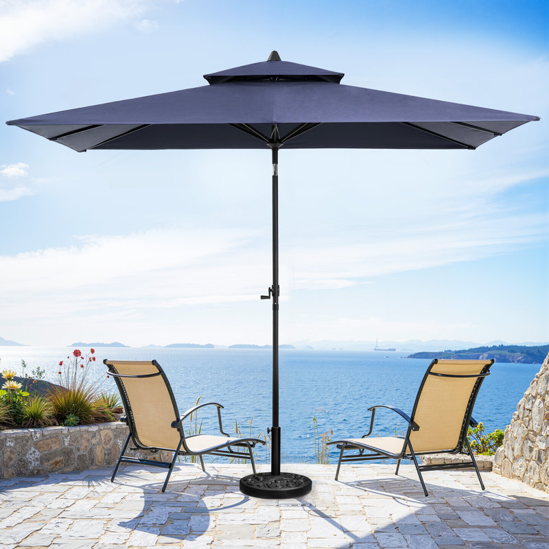 Parasol de marché rectangulaire 59 po x 106 po, base lestée incluse, Marine