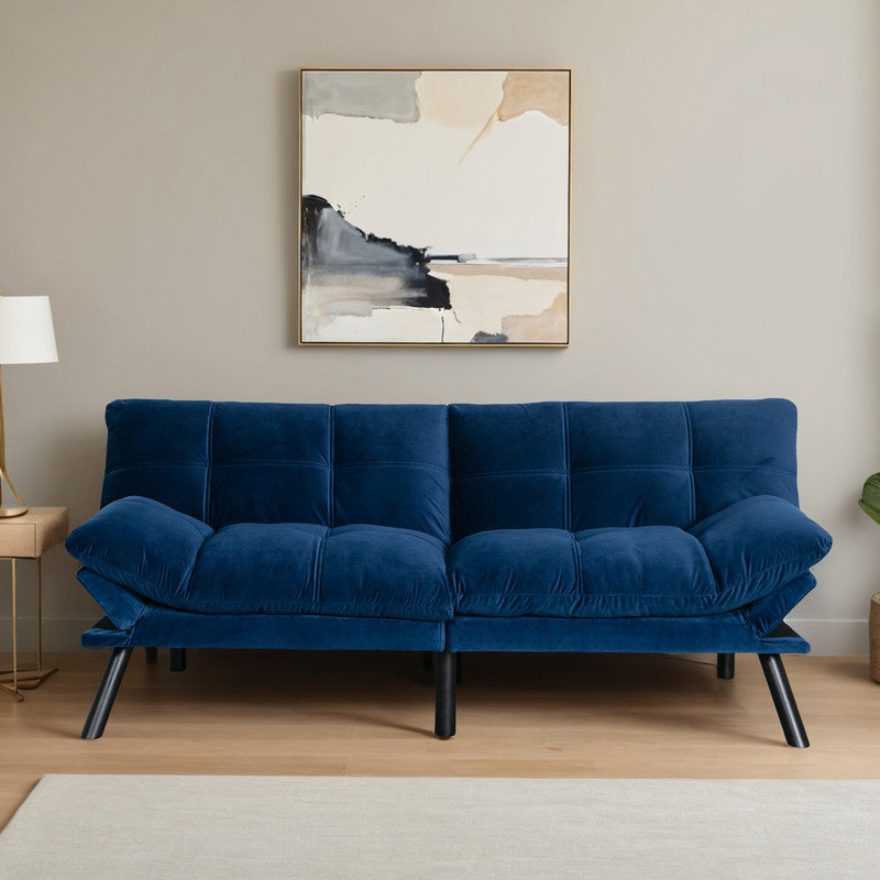 Canapé-lit futon convertible moderne avec matelas en mousse à mémoire de forme - dossier et accoudoirs réglables, causeuse peu encombrante pour le salon