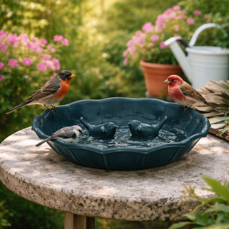 Maison d'oiseaux décorative en céramique avec jardin et salle de bain pour décoration de patio - Décoration extérieure pour jardin