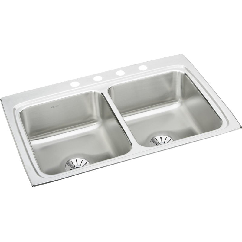 Évier de cuisine à double cuve encastrable L 33 po x L 22 po avec ensemble de bonde et crépine à panier lustertone, 4 trous