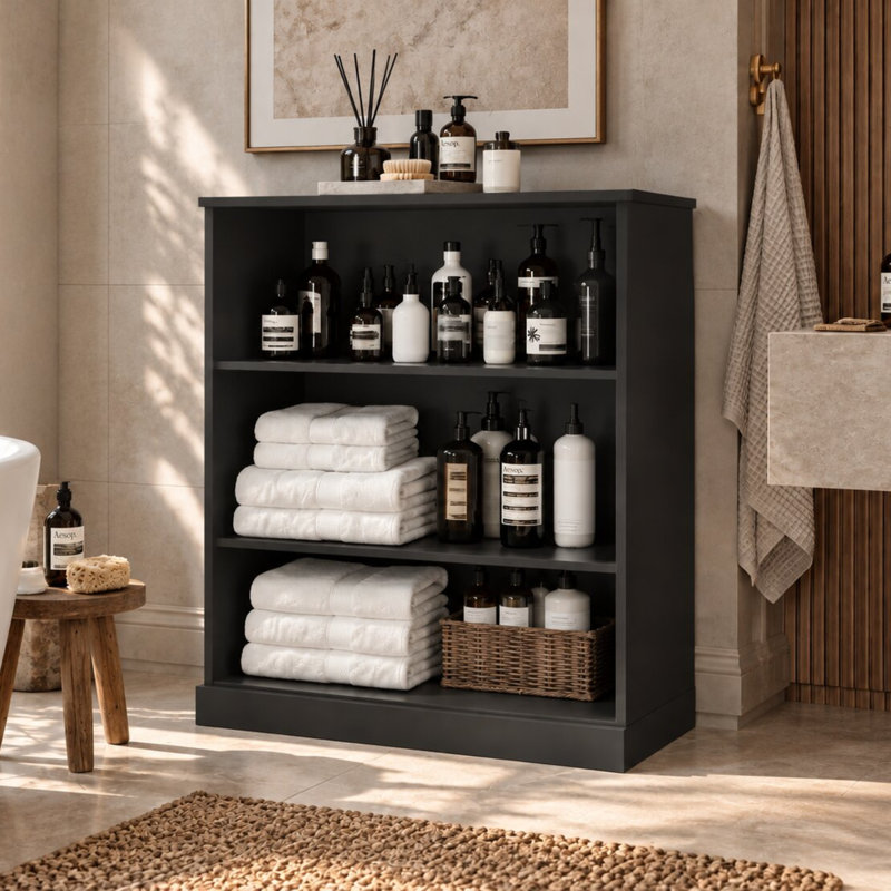Ourson Solid Wood Freestanding Bathroom Cabinet, Black