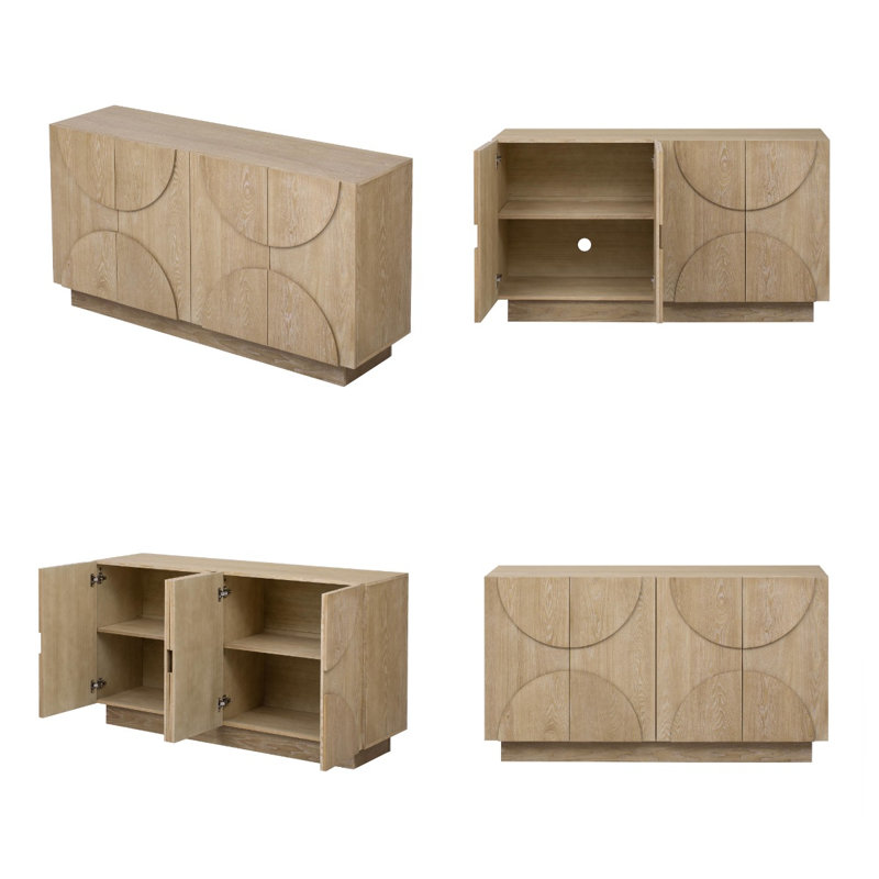 Buffet 56 po Rustic-Chic - Armoire de rangement à poignée semi-circulaire, Naturel
