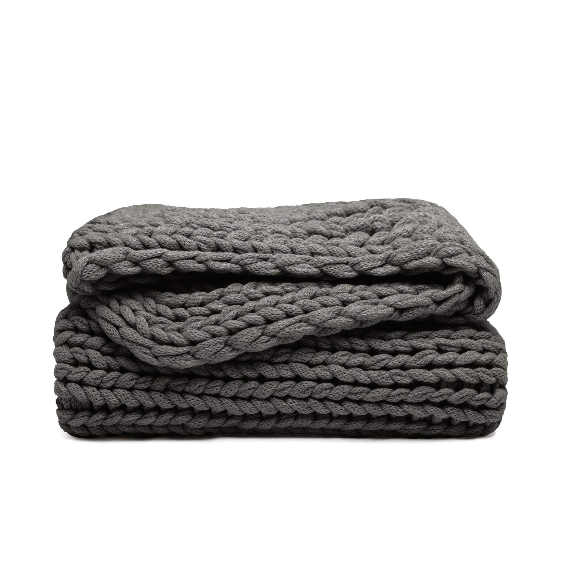 Handmade Chunky Knit Throw Blanket, Gray