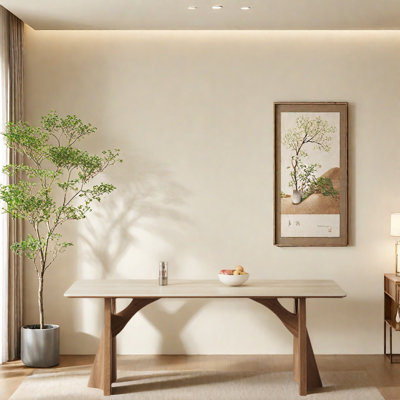 Modern  Ash Wood &  Rock Plate Dining Set