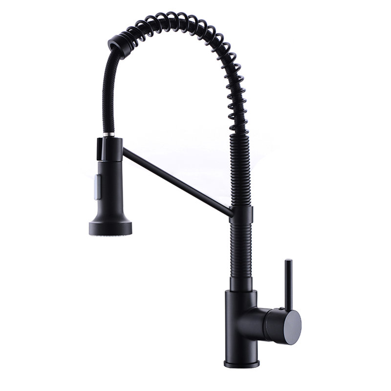 Robinet d'évier de cuisine avec robinet coulissant, robinet mélangeur noir, laiton, eau chaude et froide à un trou, poignée solide, et