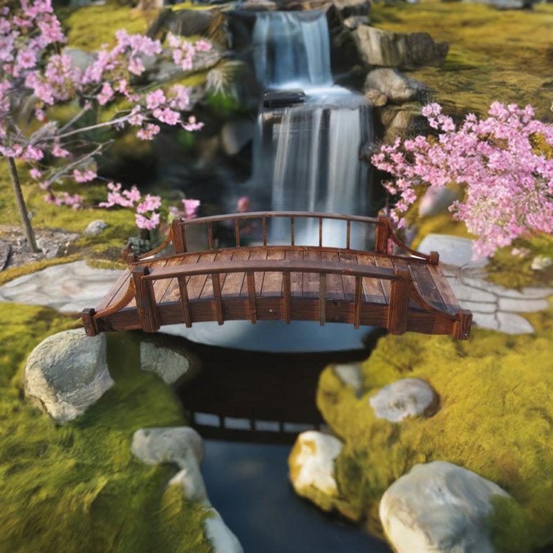 Treated Brown 8-Foot Wood Garden Bridge