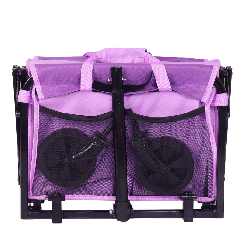 Chariot utilitaire pliable IMNNY avec porte-gobelets - Wagon pliable robuste de camping et de camping avec capacité de 360 lb, mauve