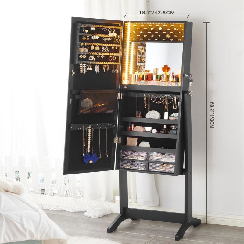 Armoire à bijoux en miroir Ultimate Luxury HD - Illuminez votre routine beauté, Noir