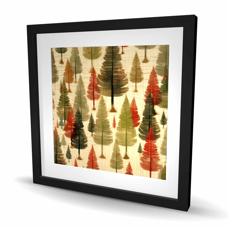 Motif de sapins - reproduction encadrée pour la décoration intérieure, H 24 po x l 24 po, Noir