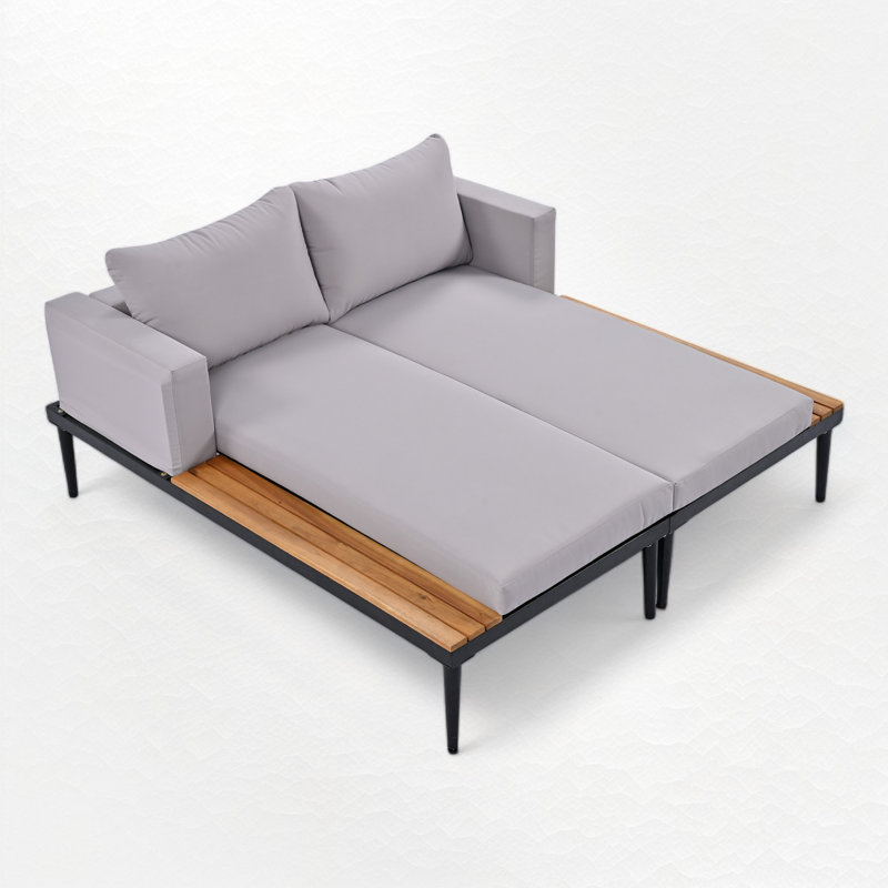 55.02'' Wide Rectangle Iron Patio Daybed with Cushions, Gray