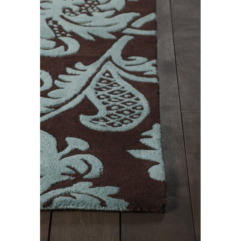 Tapis brun / bleu en laine touffeté à la main Dustina, Rectangle 5 pi x 7 pi 6 po