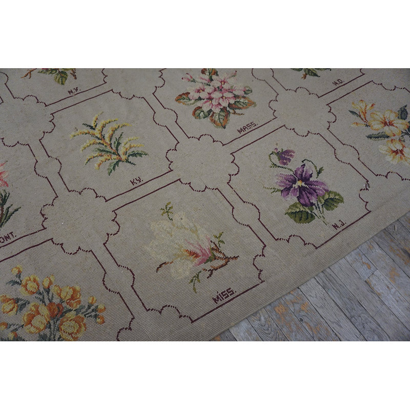 Antique Needlepoint English Stitched Rug