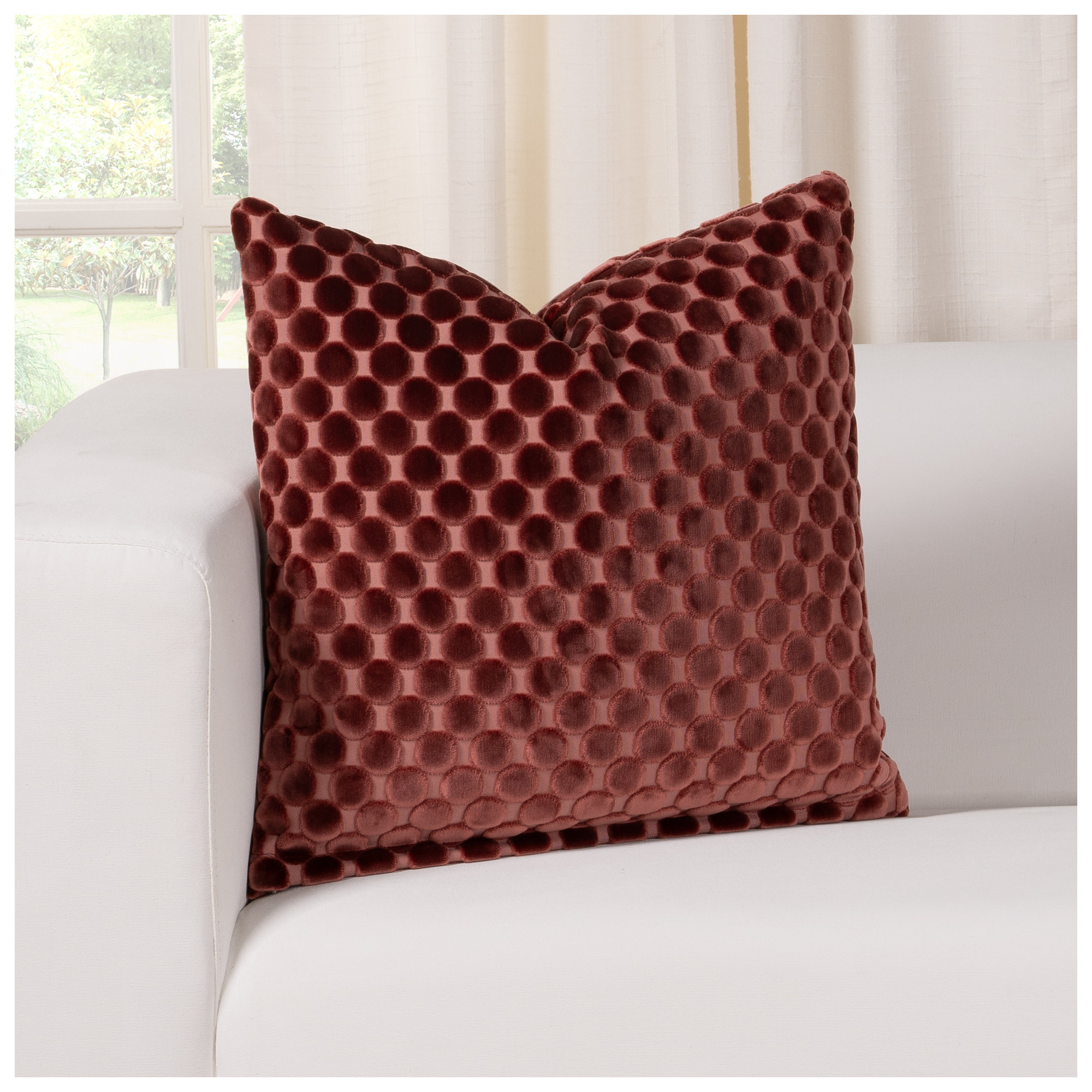 Nirvan Velvet Dot Throw Pillow, Square 26", Garnet, Polyester